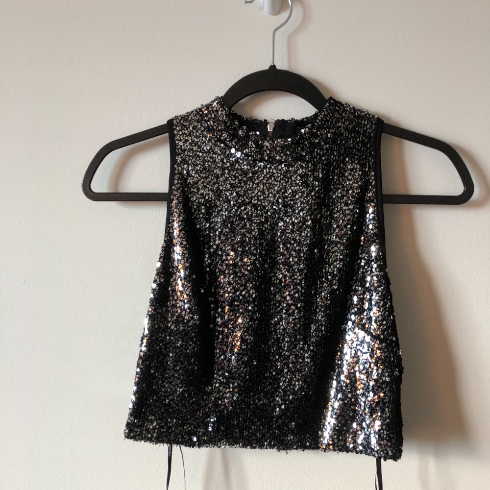 Black and silver sequin crop top